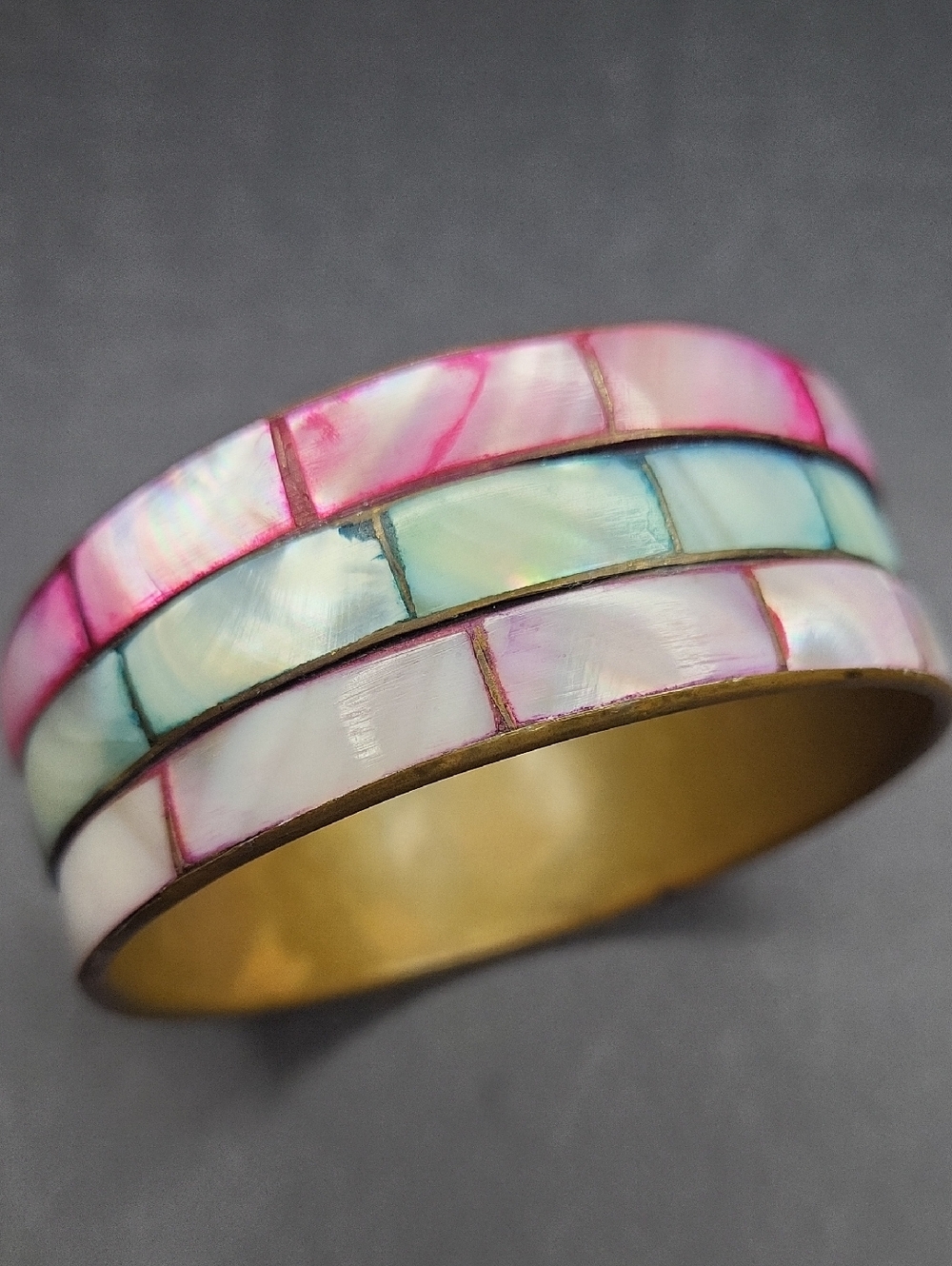 Pink and White Shell Inlay Bangle